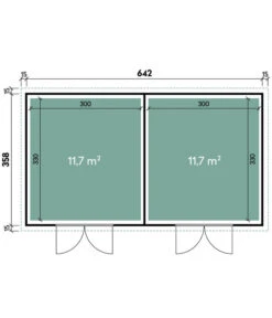Wolff Finnhaus Gerätehaus Eleganto Twin Plus 6436, Ca. B672/H260/T388 Cm -Biohort || LECHUZA Verkaufsgeschäft 6618706 WE BG 001 FinnhausGeraetehaus